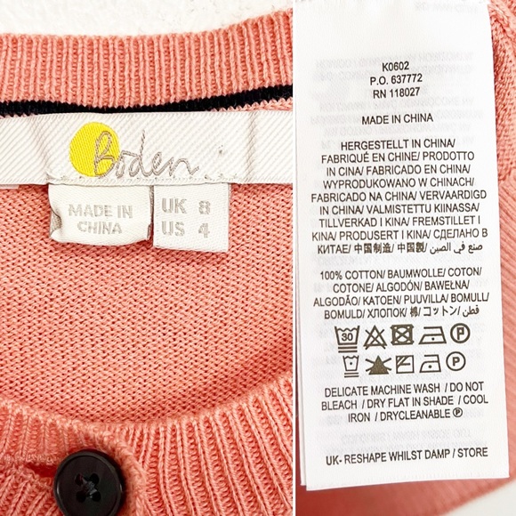 BOGO! Boden Frill Shoulder Cotton Cardigan Puff Sleeve Coral Size 4 - Picture 8 of 9